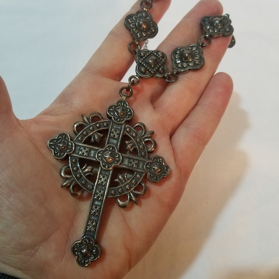 Sterling Silver Ornate Goth Cross Pendant, Gothic… - image 2