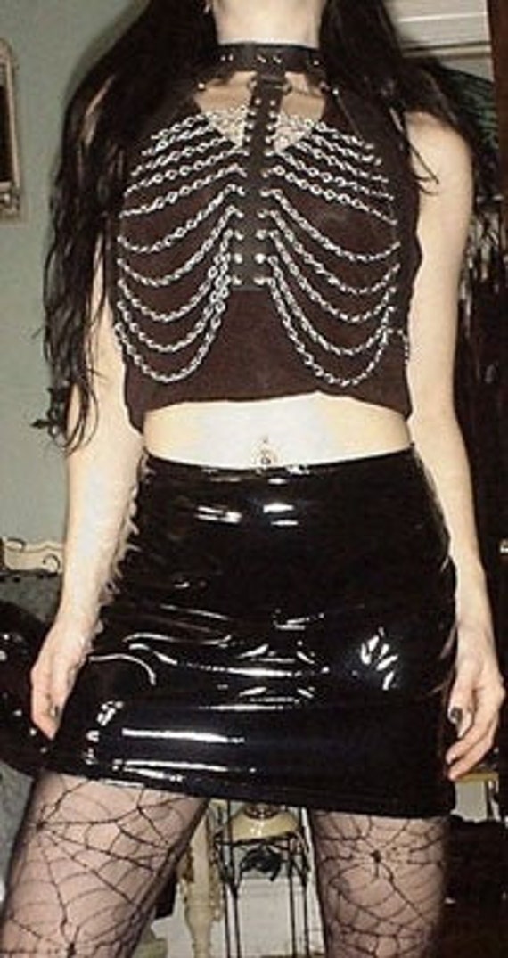 Vintage Handmade Black Leather Harness Top Bra and