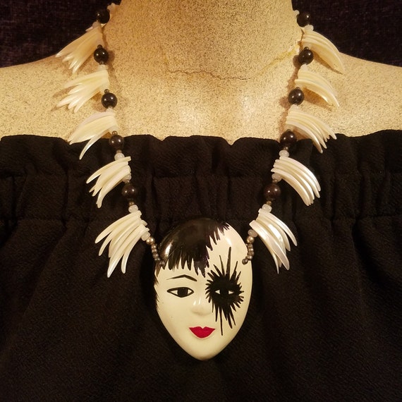 Statement Jewelry Art Necklace, Mardi Gras Mask, … - image 1