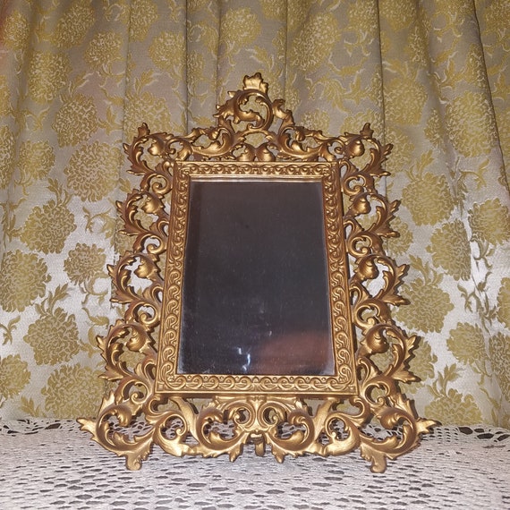 Vintage Victorian Gothic Cast Iron Gold Vanity Mirror Very Ornate