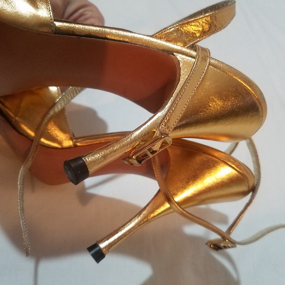 1950's Gold Heels, Vintage Shoes, Bronze Metallic… - image 9