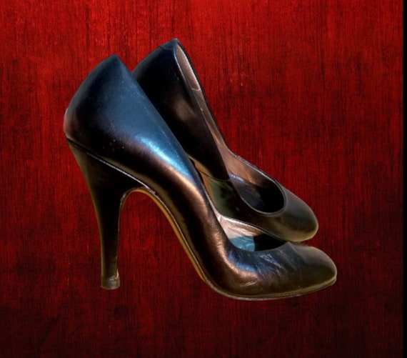 Vintage Fetish High Heels, Black Leather Shoes, 5… - image 1