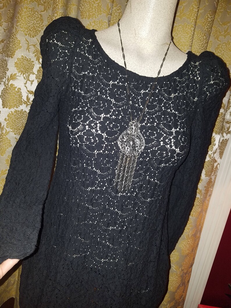 Witchy Small Vintage Gothic Black Lace See Through Top Blouse