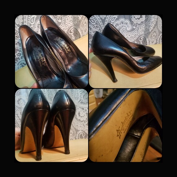 Vintage 1960's 70's Black Leather Pumps, Very High