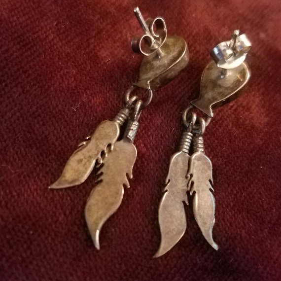 Black Onyx Feather Earrings, Sterling Silver, Han… - image 5