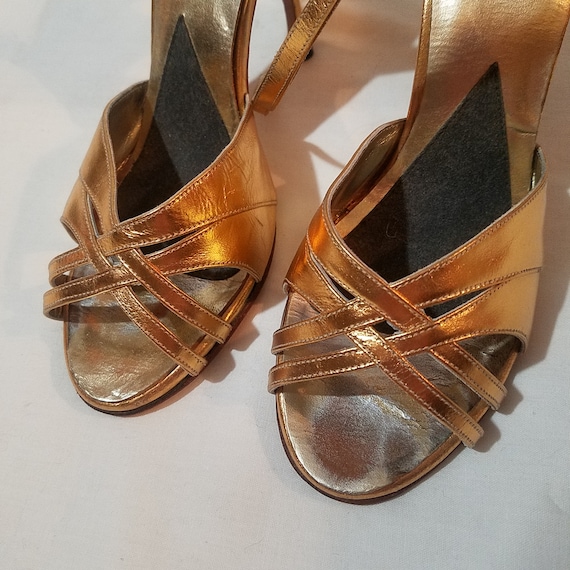 1950's Gold Heels, Vintage Shoes, Bronze Metallic… - image 4