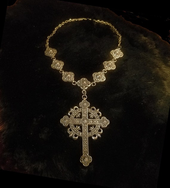 Sterling Silver Ornate Goth Cross Pendant, Gothic… - image 1