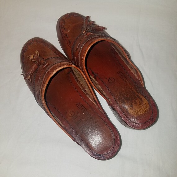 1970's Clogs, Brown Leather, Wooden Wood Shoes, V… - image 10