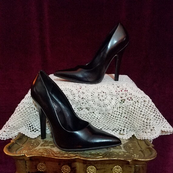 Vintage Fetish High Heels, Black Leather Shoes, 5 Inc… Gem