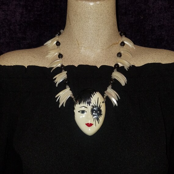 Statement Jewelry Art Necklace, Mardi Gras Mask, … - image 3