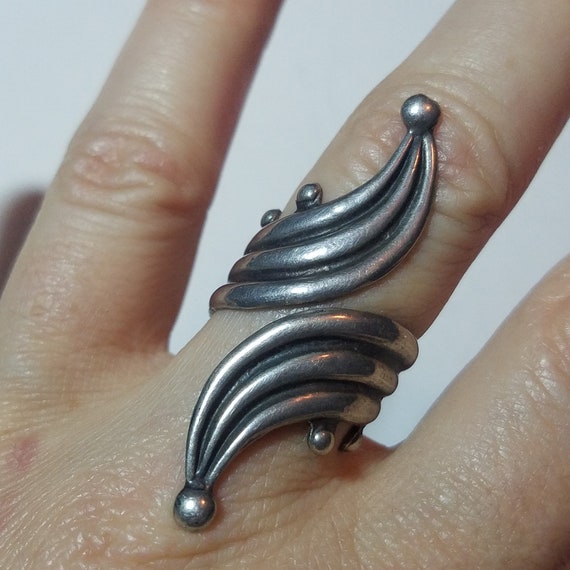 Vintage Huge Taxco Mexico Sterling Silver Ring, Me