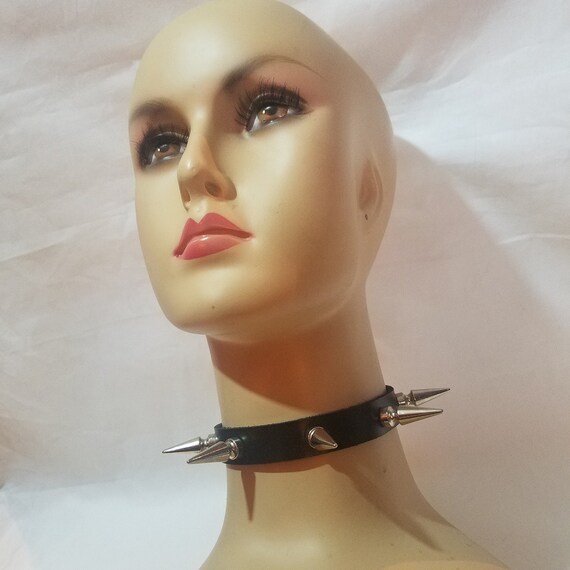 Spiked Real Leather Collar Choker, Punk BDSM Goth