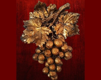 Vintage Wall Decor, Syroco Wood Gold Grapes Picture, 1960s Mid Century Art, Faux Fruit Italian Kitchen, Maximalist, Still Life, Wine Drinker