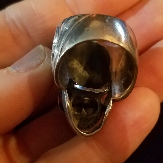 Big Skull Ring, Vintage Sterling Silver, Punk Roc… - image 9