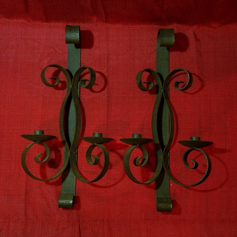 Black Wrought Iron Wall Candle Holders Late 20th Century Chandelier