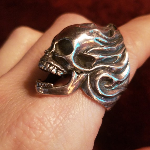 Big Skull Ring, Vintage Sterling Silver, Punk Roc… - image 7