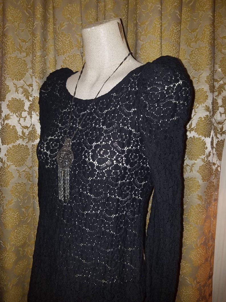 Witchy Small Vintage Gothic Black Lace See Through Top Blouse