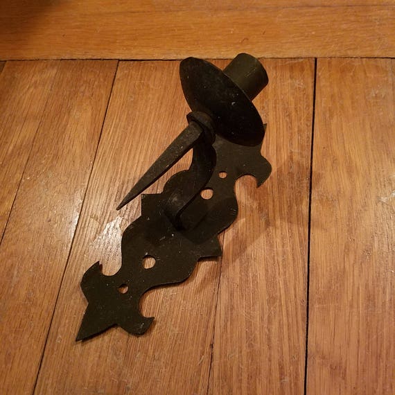 Vintage Black Wrought Iron Wall Candle Holder Gothic Medieval Image 0