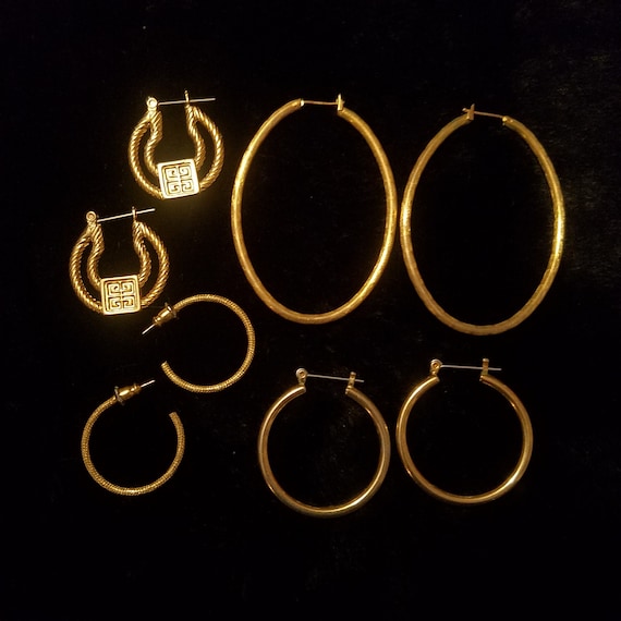 Vintage Gold Hoop Earrings, Lot of 4 Pairs, Minima