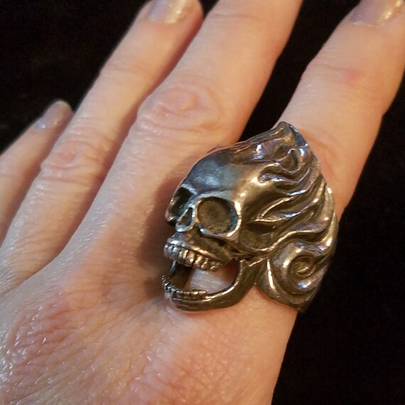 Big Skull Ring, Vintage Sterling Silver, Punk Roc… - image 4