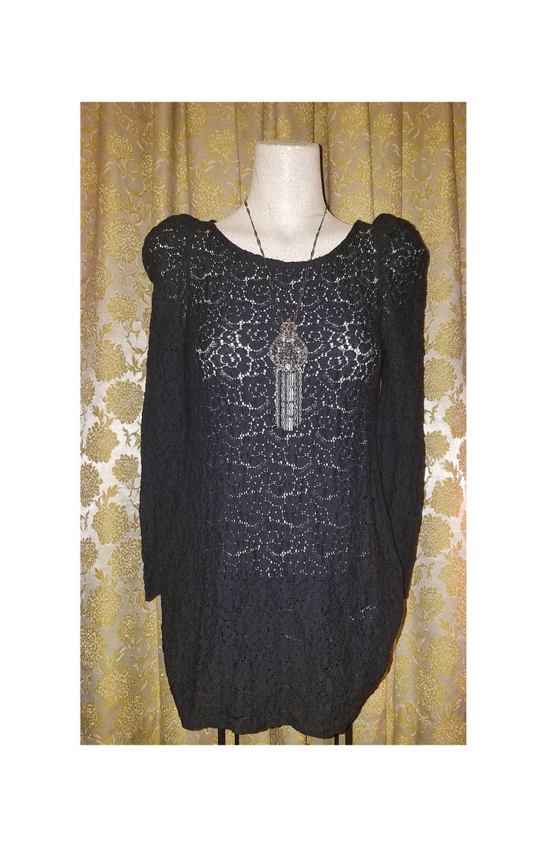 Witchy Small Vintage Gothic Black Lace See Through Top Blouse