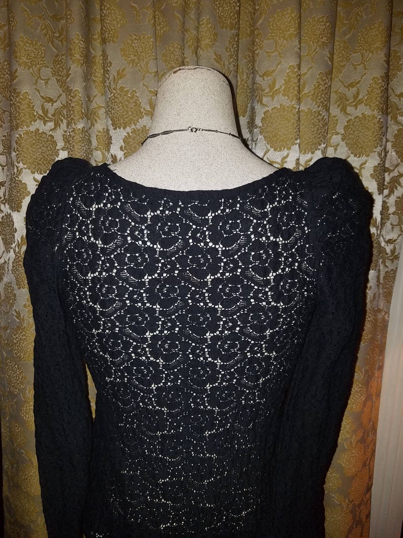 Witchy Small Vintage Gothic Black Lace See Through Top Blouse