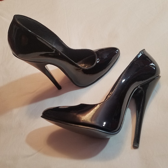 Vintage Fetish Heels Shoes, Black Leather 5 1/2" Heel… Gem