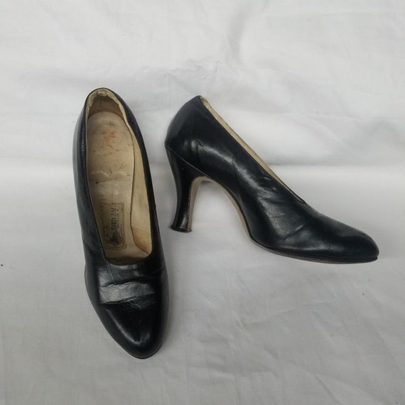 Antique 1920's Ladies Black Leather Mary Jane High