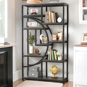 Industrial 5 Tier Etagere Bookshelf Freestanding Tall Bookcase with 9-Open Storage Shelf, Display Shelf Storage Organizer for Living Room