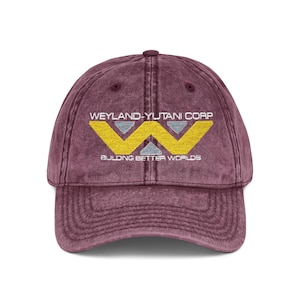 Weyland-Yutani Distressed Cap - Alien Series Vintage Embroidered Hat, Building Better Worlds Maroon