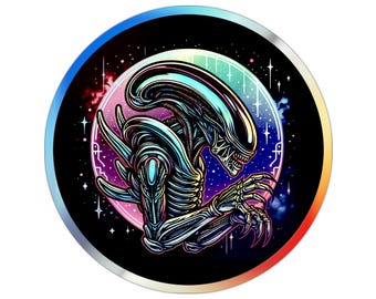 Pegatina holográfica de xenomorfo: calcomanía de extraterrestre de ciencia ficción