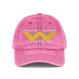 Weyland-Yutani Distressed Cap - Alien Series Vintage Embroidered Hat, Building Better Worlds Pink