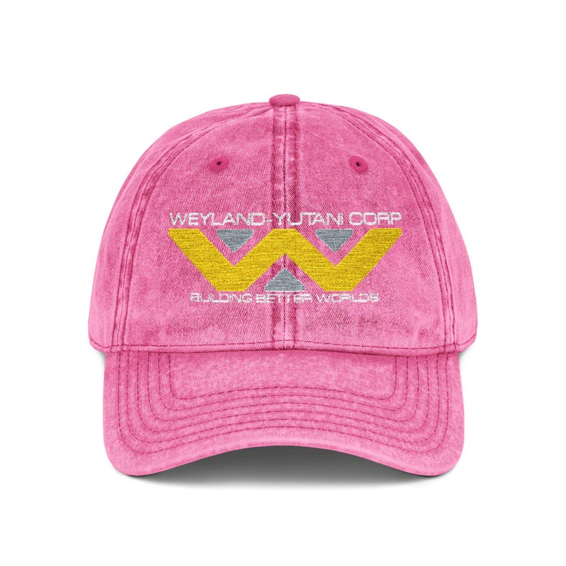 Weyland-Yutani Distressed Cap - Alien Series Vintage Embroidered Hat, Building Better Worlds Pink