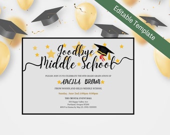 8Th Grade Grad Middle School Graduation Invitation Goodbye Middle School Last Day of school High School Editable Invite Instant Download03