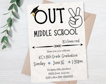 Middle School Graduation Invitation | End of the School | Editable Party Invite | Any Grade: Peace Out | School Party Instant Download
