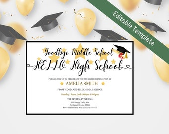 8Th Grade Grad Middle School Graduation Invitation Goodbye Middle School Last Day of school High School Editable Invite Instant Download01