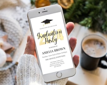 Electronic Graduation Party Invitation Template Phone Invitation Mobile Invitation SMS Invitation Class Of 2024 Grad Invitation Editable 00