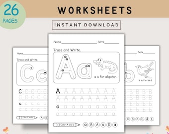 Printable Alphabet Tracing Worksheets for Kids | Alphabet Writing | Letter Tracing | Handwriting Practice Kindergarten Preschool Homeschool2