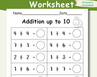 10 Printable Math Addition Worksheets-Fill in the Blanks-Single Digit Addition-Fun Math Activities - Kindergarten and 1st Grade