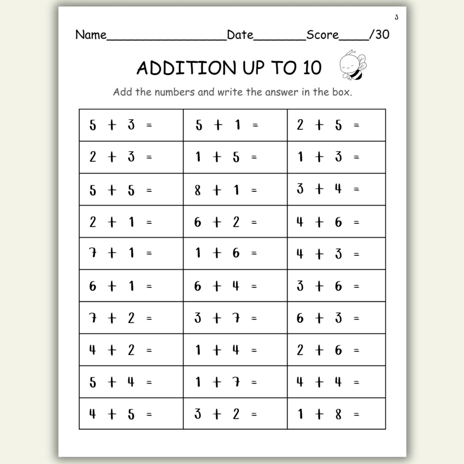 10 Printable Math Addition Worksheets fill in the Blanks single Digit