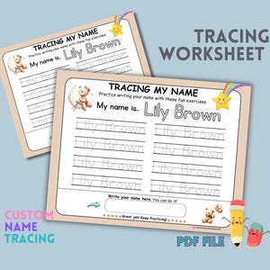 Name Tracing Custom Worksheet, Personalized Name Worksheet, Pre-custom Name Tracing, Digital Download, US Letter or A4, PDF File.02