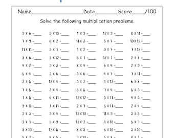 30 Printable Math Multiplication Worksheets for Kids - Fill in the Blanks -Multiplication Practice Worksheets-Answers Included