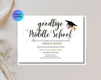 8Th Grade Grad Middle School Graduation Invitation Goodbye Middle School Last Day of school Editable Invite Instant Download