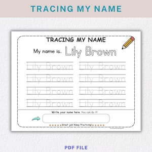 Name Tracing Custom Worksheet, Personalized Name Worksheet, Pre-custom Name Tracing, Digital Download, US Letter, PDF File.02