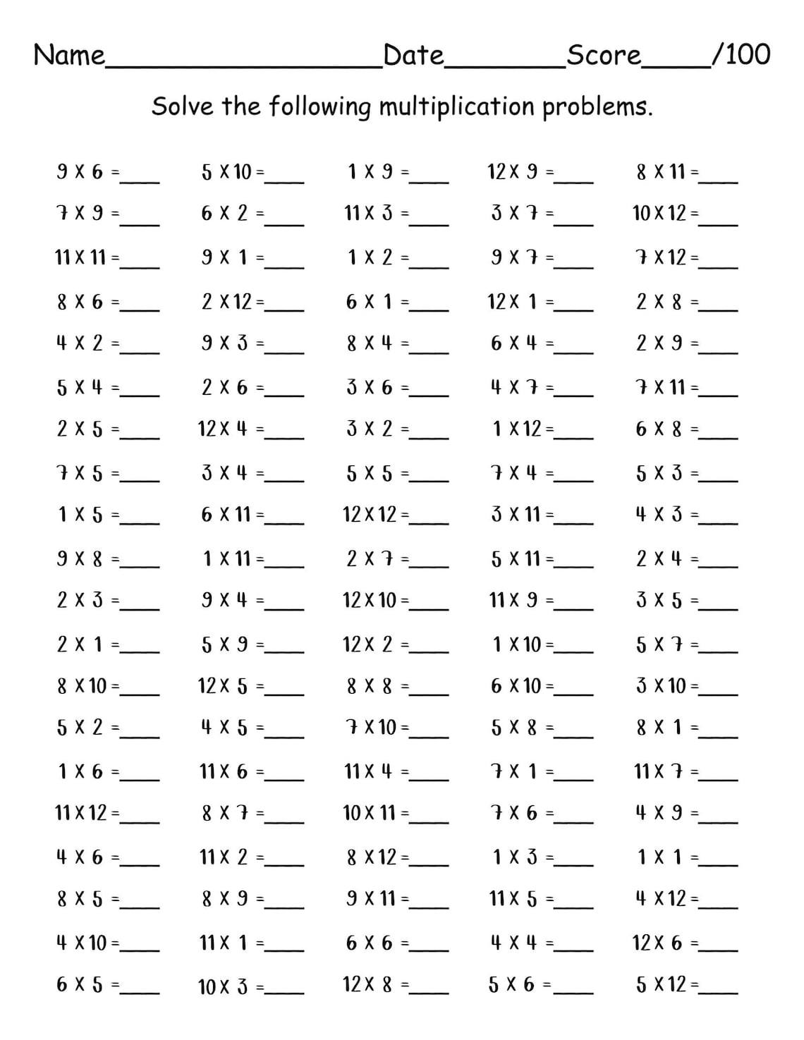 30 Printable Math Multiplication Worksheets for Kids - Fill in the ...
