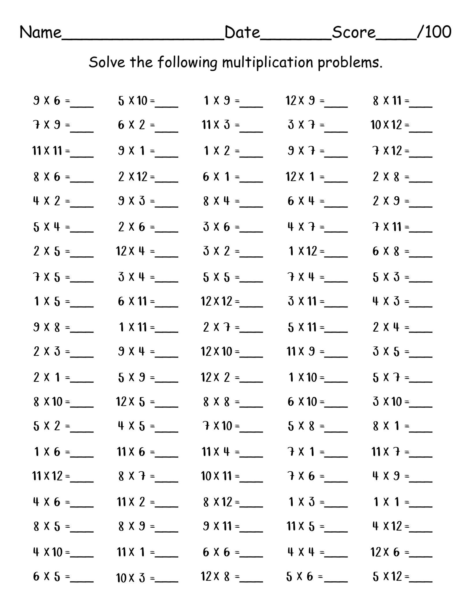 30 Printable Math Multiplication Worksheets for Kids Fill in the