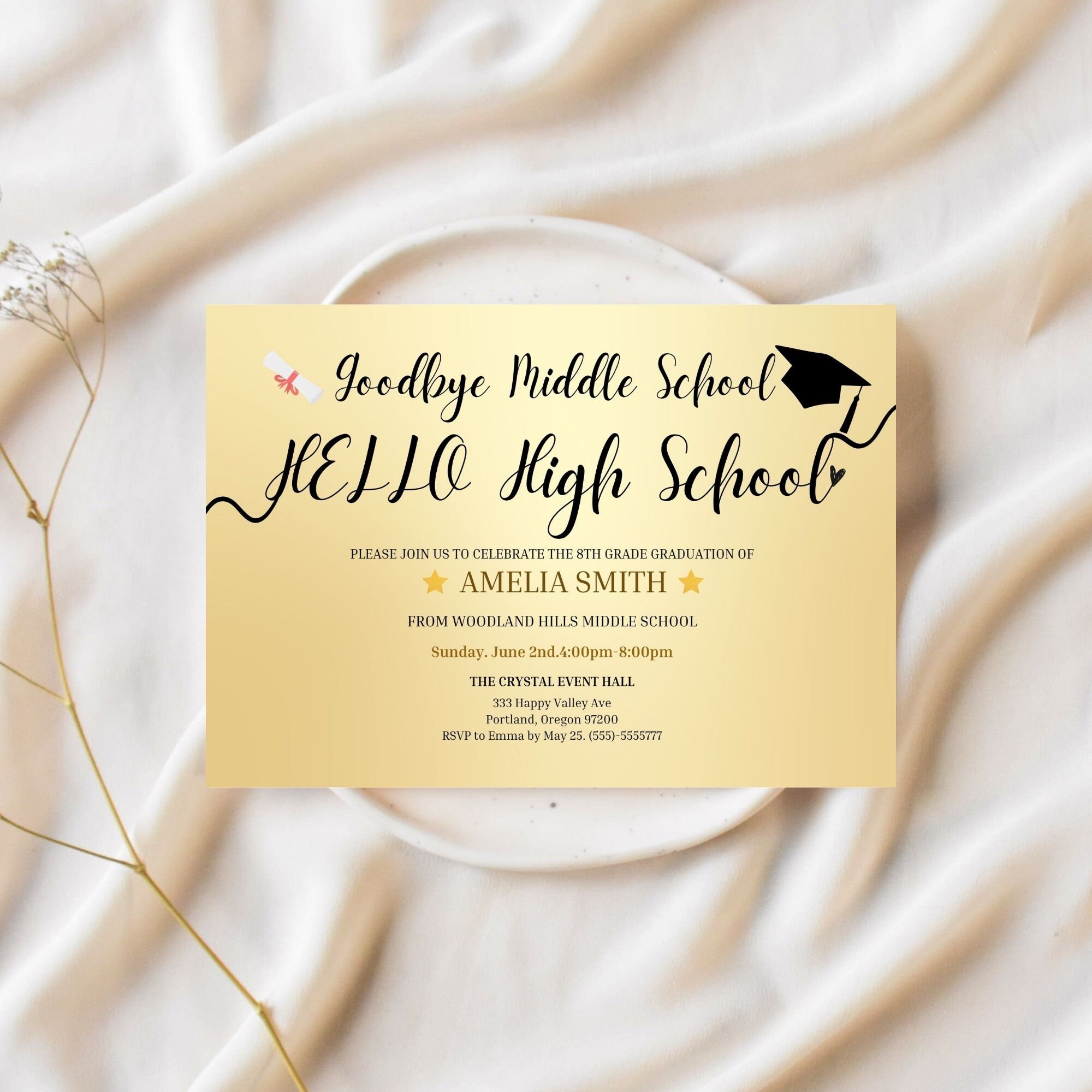 Grade R Invitation Card 8th Grade Grad Middle School Graduation Invitation Goodbye Middle ...