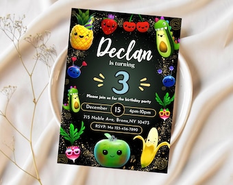 Hey Bear Sensory Invitation Dancing Fruit Party Kids Birthday Invite Simple and Easy Edit Party Kids Birthday Invite Invitation Editable11