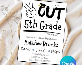 Middle School Graduation Invitation End of the School Editable Party Invite Any Grade: Peace Out 5th Grade School Party Instant Download v3