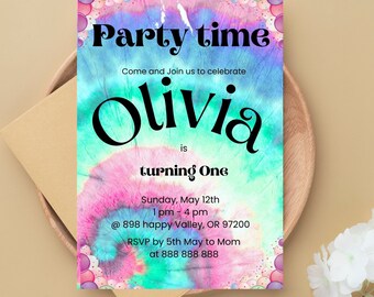 Rainbow Tie Dye Birthday Invitations Editable Tie Dye Birthday Invitation Girl Birthday Printable Invitations Tie-Dye Party Instant Download